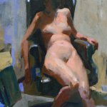 Jon Redmond, Nude in Pleather, oil on Mylar, 11 x 11 inches