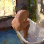 Jon Redmond, Nude in Tub, oil on board, 8 x 8 inches