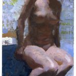 Jon Redmond, Nude on Stool, oil on board, 11 x 6 inches