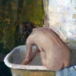 Jon Redmond, Nude Sitting in Tub, oil on Mylar, 13 3/4 x 9 3/4 inches