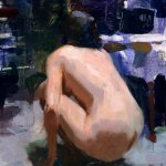 Jon Redmond, Nude Squating, oil on board, 8 x 12 inches