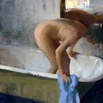 Jon Redmond, Nude Tub Mirror, oil on Mylar, 13 3/4 x 9 3/4 inches