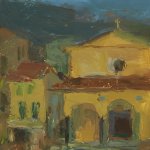 Christine Lafuente, Church Nocturne in San Giovanni Valdarno, 2012, oil on board, 10 x 8 inches