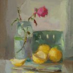 Christine Lafuente, December Rose and Lemons, 2012, oil on mounted linen, 16 x 12 inches