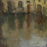 Christine Lafuente, Santa Maria Del Grazie Reflected in the Rain, 2012, oil on board, 10 x 10 inches