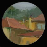 Christine Lafuente, Tuscan Rooftops, 2012, oil on linen, 4 inches in diameter