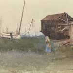 Dennis Miller Bunker, The Fisher Girl, Nantucket, 1881, watercolor, 12 1:2 x 9 1:2 inches