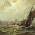 Edward Moran, New York Harbor, oil on canvas, 18 x 14 1:2 inches