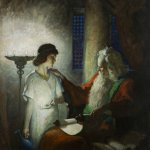 N.C. Wyeth (1882-1945), Eli and the Boy Samuel, 1928, Oil on canvas, 43 ⅛ x 32 inches