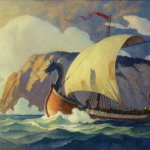 N.C. Wyeth (1882-1945), (Unknown (Viking Ship Sailing Off a Headland), c. 1935-1945, oil on canvas, 40 1:2 x 29 1:2 inches