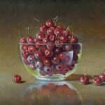 Stephen Tanis, Bowl of Cherries, 2024, Oil on canvas on panel, 9 x 12 inches