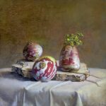 Stephen Tanis, Turnips, 2025, Oil on panel, 15 x 15 inches