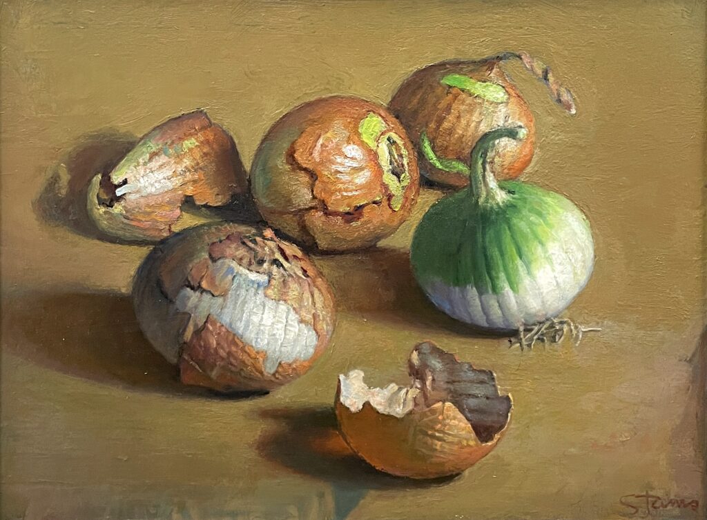Stephen Tanis, White Onions, 2025, Oil on panel, 9 x 12 inches