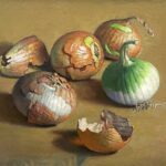 Stephen Tanis, White Onions, 2025, Oil on panel, 9 x 12 inches