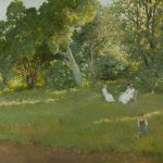 Francis Mora, Lawn Party Oil on canvas 25 x 30 inches