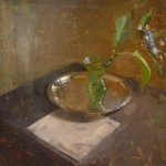 Jon Redmond, 71 Lime Rock with Martini Glass, 2012, oil on mylar mounted on panel, 17 x 17 inches