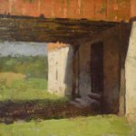 Jon Redmond, Bank Barn, 2012, oil on panel, 10 x 10 inches