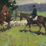 Jon Redmond, Hounds, oil on board, 10 x 10 inches