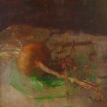 Jon Redmond, Onion on Green Glass, 2012, oil on panel, 10 x 10 inches
