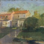 Jon Redmond, West Chester Backyards, oil on board, 10 x 10 inches