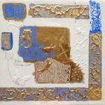 Kay Jackson, Darwin Panel: Butterfly, Seahorse, Dragonfly, Bird, 2018, Gold leaf, tempera and bole on gessoed panel, 6 x 6 inches