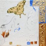 Kay Jackson, Darwin Panel: Green Butterfly, 2022, Gold leaf, watercolor and graphite on gessoed panel, 6 x 6 inches