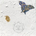 Kay Jackson, Darwin Panel: House on Fire, 2019, Gold leaf, watercolor and graphite on gessoed panel, 6 x 6 inches