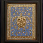 Kay Jackson, Endangered Species Sea Turtle, 2016, Gold leaf and tempera on gessoed panel, 13 x 11 inches