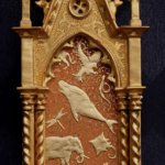 Kay Jackson, Gothic Constellation, 2016, Gold leaf and tempera on gessoed panel, 16 x 5 inches