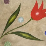 Dan Rizzie, Tulip and Moon, Acrylic, Flashe, gold leaf collage on canvas