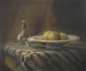 Jane Morris Pack, Still Life with Lemons, 2013, oil on canvas, 16 x 20 inches