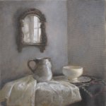 Jane Morris Pack, Ceramic Vase and Bowl, 2013, oil on canvas, 15 3/4 x 15 3/4 inches