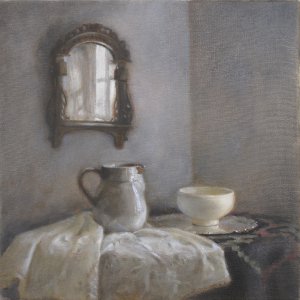 Jane Morris Pack, Ceramic Vase and Bowl, 2013, oil on canvas, 15 3/4 x 15 3/4 inches