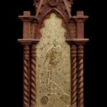 Kay Jackson, Endangered Species Marvelous Spatuletail, 2000, gold leaf and gesso on wood, 20 x 8 inches