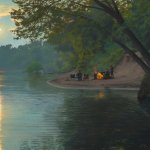 Scott Prior, Bonfire on the River, 2011, oil on panel, 24 x 36 inches