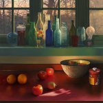 Scott Prior, Bottles in Kitchen Window, 2010, oil on panel, 15 x 15 inches