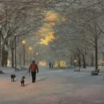 Scott Prior, Park after Snowstorm, 2023, Oil on panel, 9 x 17 inches
