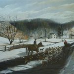 Barclay Rubincam (1920 - 1978), Exercising the Hounds on the Green Valley Road, 1968, pastel on paper, 40 x 32 inches