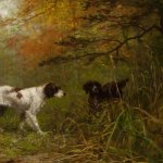 J.B. Sword (1839 - 1915), Landscape with Pointers, oil on canvas, 18 5/16 x 30 1/4 inches