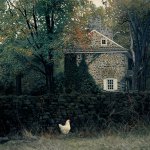 Timothy Barr, Thompson Nealy Farm with Chicken, 2014, oil on panel, 18 x 19 inches