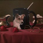 W.O. Ewing, Whose Mug Is That?, 1997, oil on board, 9 x 12 inches