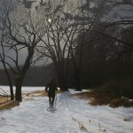 Peter Sculthorpe, Alone with the Moon, 2014, oil on linen, 24 x 24 inches