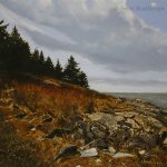Peter Sculthorpe, Along the Trail, Monhegan, 2014, oil, 8 x 8 inches