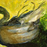 Jamie Wyeth, Goose Lays Golden Egg, 2013, gesso, gouache, oil and watercolor on toned paper board, 33 x 22 inches