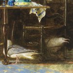 Jamie Wyeth, Gulls of Monhegan #1, 1992, combined mediums on paper, 22 1/4 x 22 inches