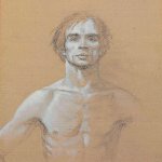 Jamie Wyeth, Full Face and Chest, Unfinished Arm, Nureyev (Study #11), c. 1977, pencil and gouache on board, 16 x 20 inches