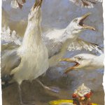 Jamie Wyeth, Strawberry Shortcake, 2004, combined mediums on paper, 22 x 29 1/4 inches