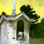 Jamie Wyeth, That Dog's House, 2008, combined mediums on toned paper board, 31 1/2 x 39 1/4 inches