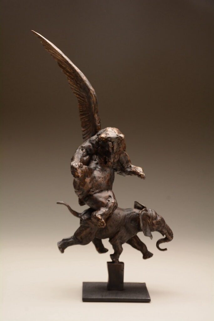 Julia Levitina, Unusual Attitudes (Barye Tower), Bronze, 20 ½ x 9 x 5 inches, Edition of 8
