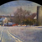 Michael Doyle, Late Afternoon Winter, 2014, oil on carved board, 24 1/4 x 40 inches (arched)